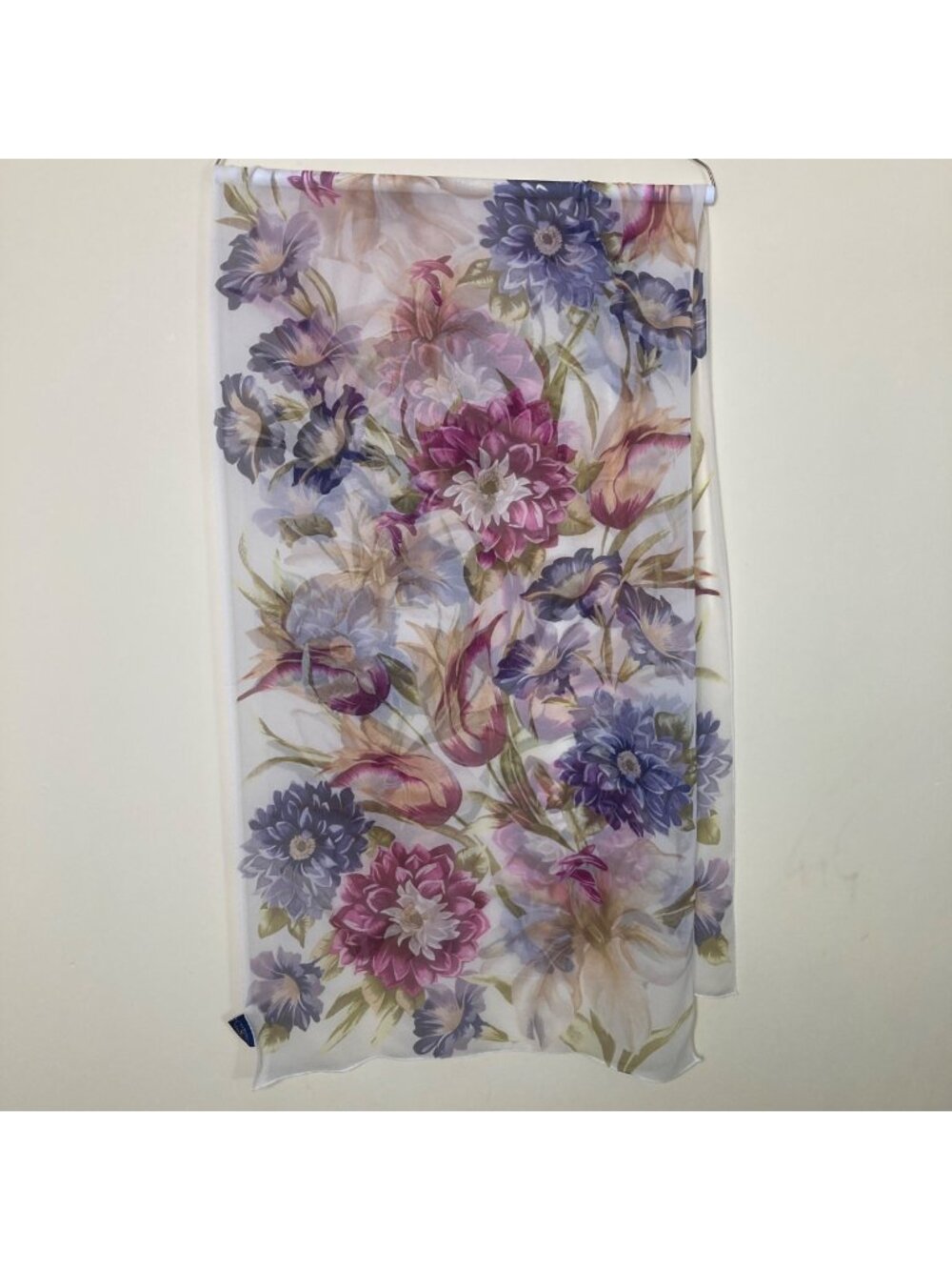 Chelsea Campbell 100% Silk Scarf Vintage Floral Sheer Cottage Japan Tulips